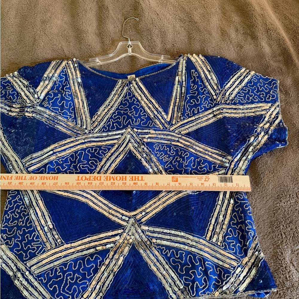 Vintage 1980s Blue Sequin Embellished Women's Top - Picture 4 of 7